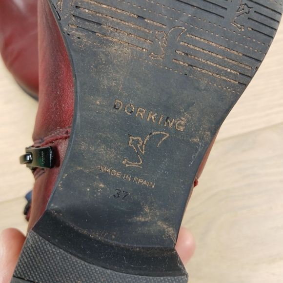 Dorking by Fluchos Red Leather Ankle Boots Buckle Strap Block Heel - Picture 14 of 15